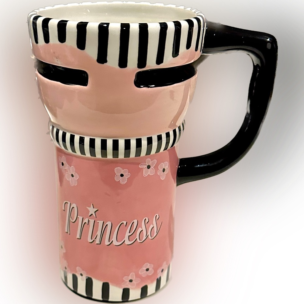 SPOONTIQUES TRAVEL PRINCESS COFFEE TEA COCOA DECOR MUG CUP 18oz 6.5” PINK BLACK